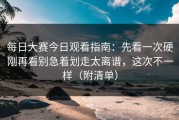 每日大赛今日观看指南：先看一次硬刚再看别急着划走太离谱，这次不一样（附清单）